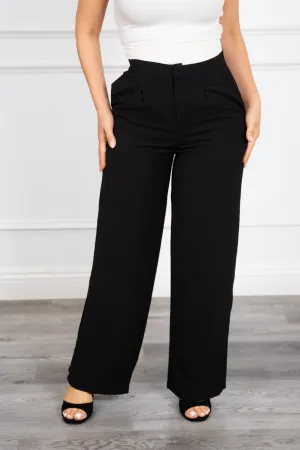 Patty - Black Pleated Wide-Leg Trousers