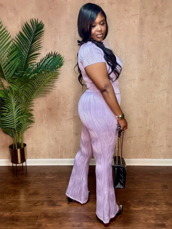 PRETTY PLEATED FLARE PANTS SET (Lilac)