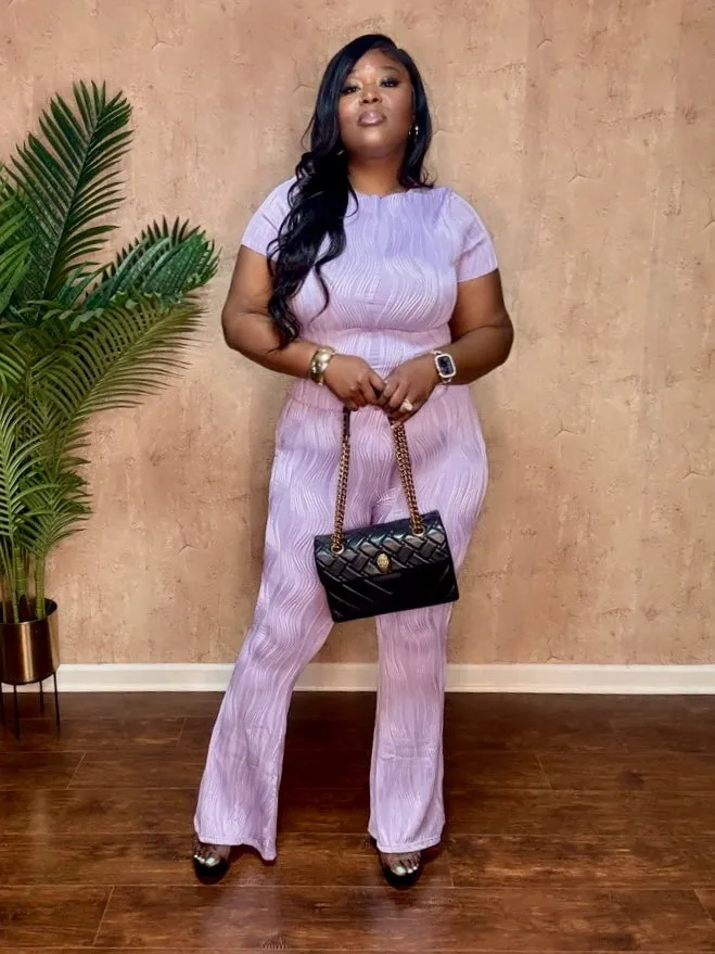PRETTY PLEATED FLARE PANTS SET (Lilac)