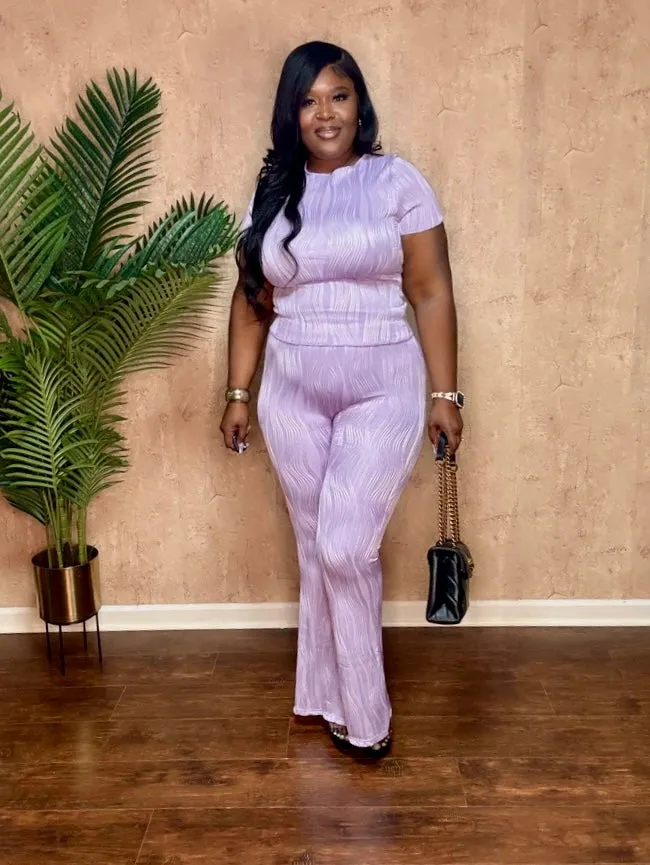 PRETTY PLEATED FLARE PANTS SET (Lilac)
