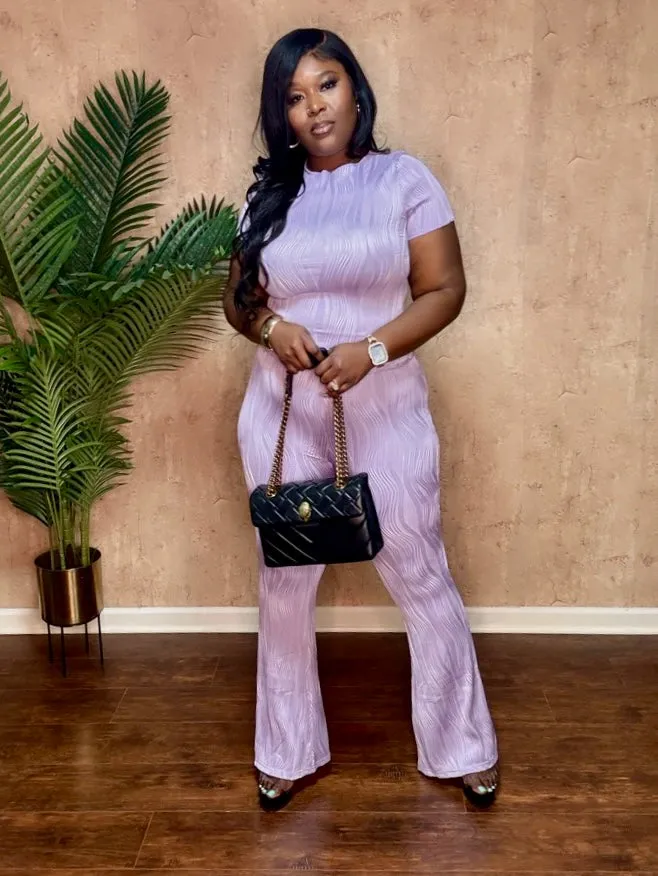 PRETTY PLEATED FLARE PANTS SET (Lilac)