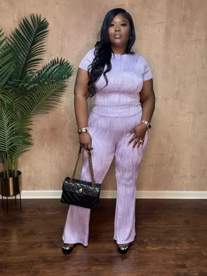 PRETTY PLEATED FLARE PANTS SET (Lilac)