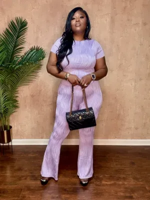 PRETTY PLEATED FLARE PANTS SET (Lilac)