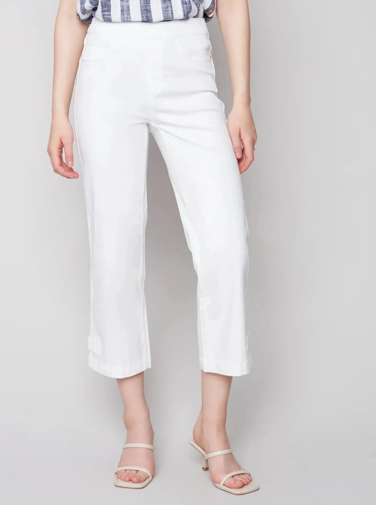 Pull-on Denim Pant With Side Button [White-C5404]
