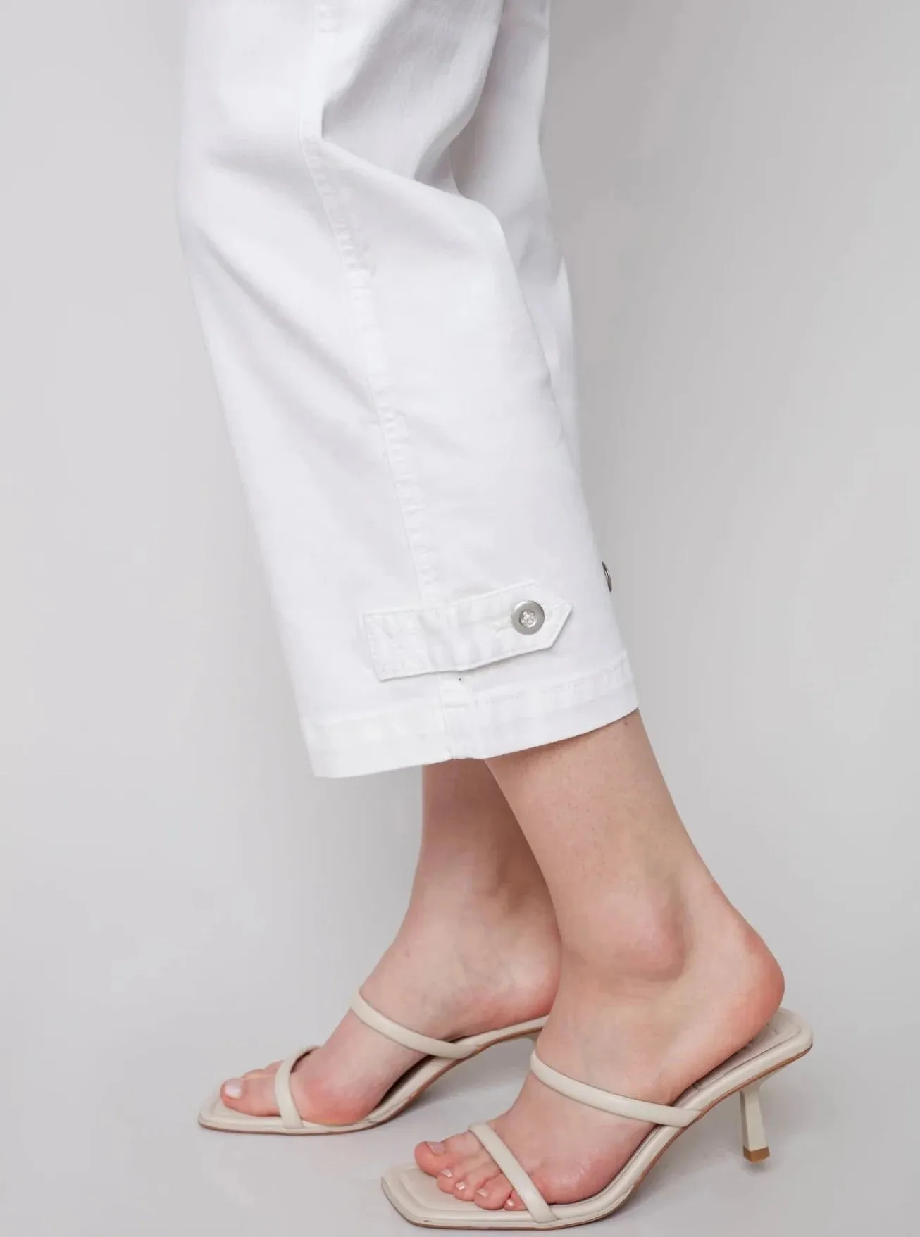 Pull-on Denim Pant With Side Button [White-C5404]