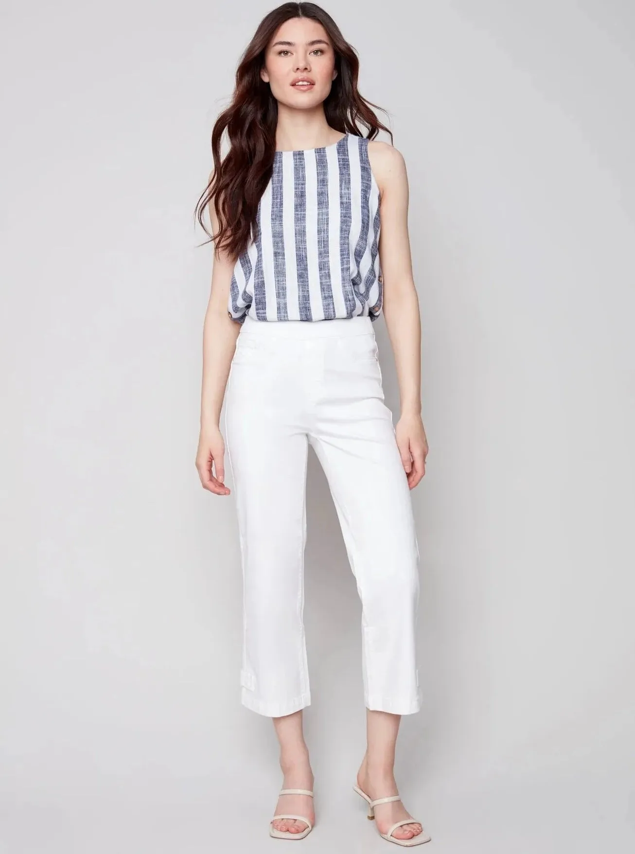 Pull-on Denim Pant With Side Button [White-C5404]