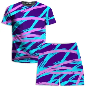 Purple and Blue Rave Abstract T-Shirt and Shorts Combo