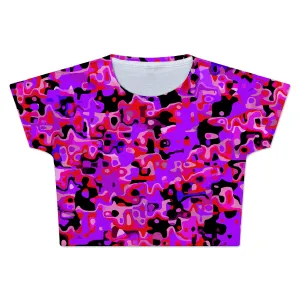 Purple Red and Black Rave Camo Melt Crop Tee