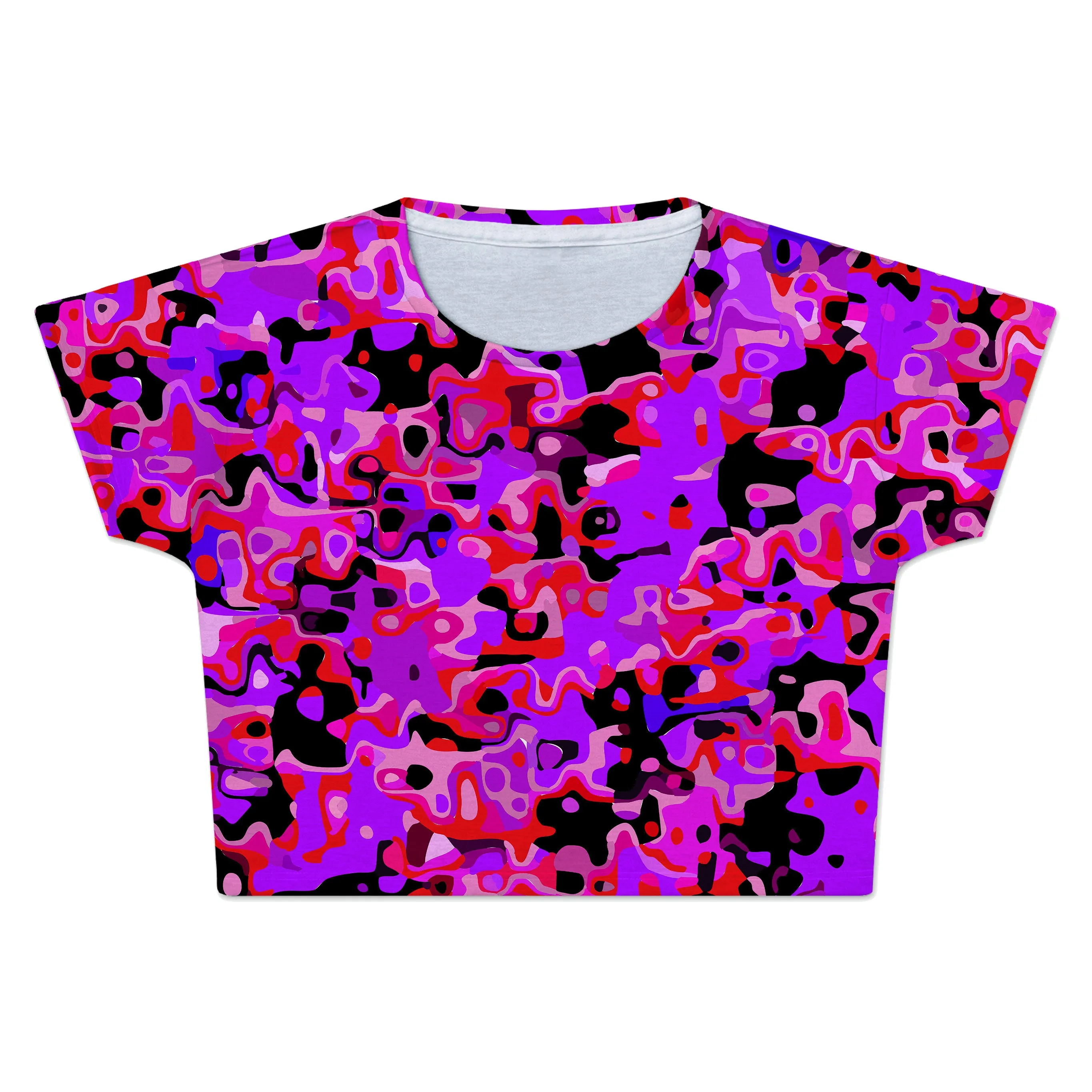 Purple Red and Black Rave Camo Melt Crop Tee