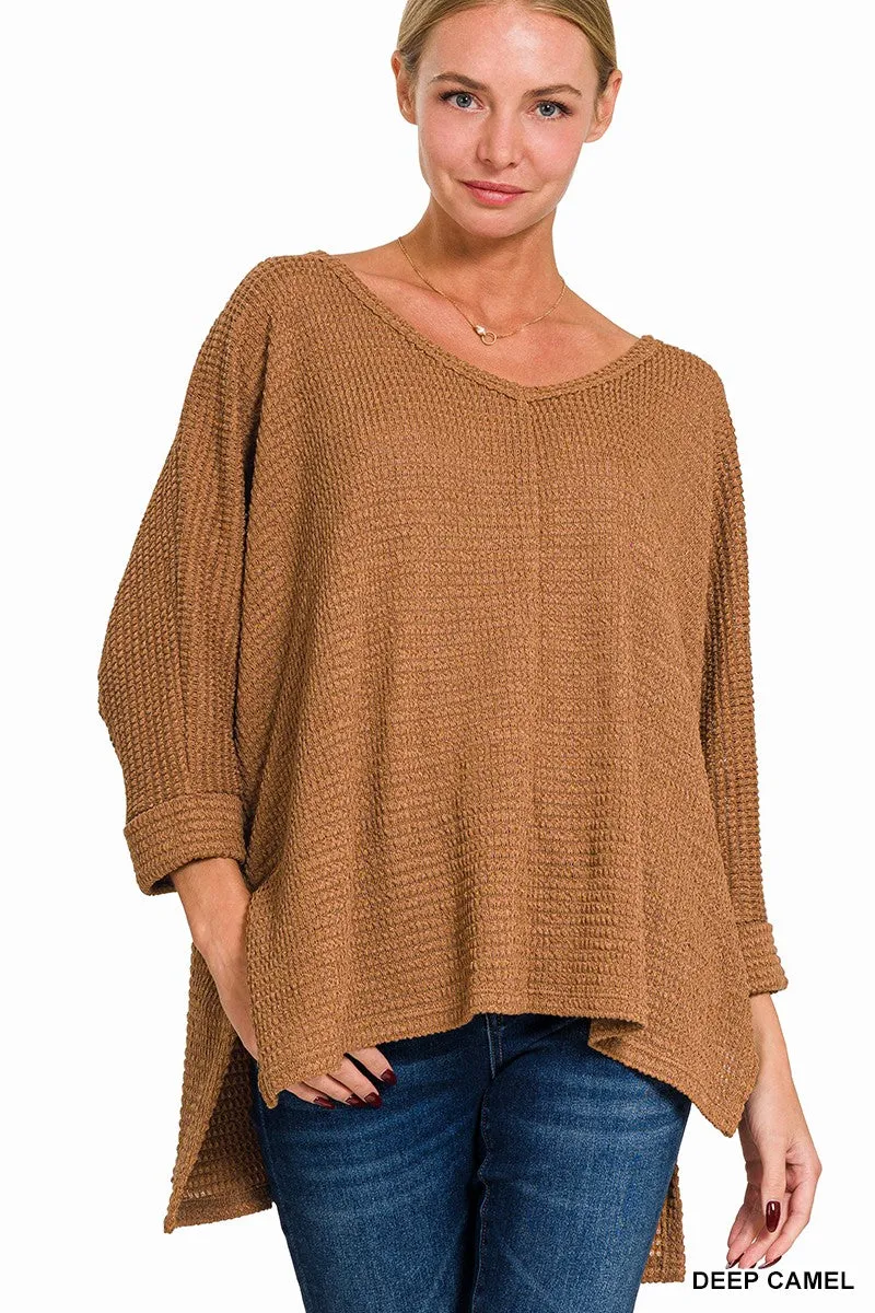 Relaxing In Style Deep Camel 3/4 Sleeve Top