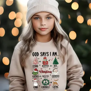 Retro God Says I am Matching Mom Kids Christmas Sweatshirts
