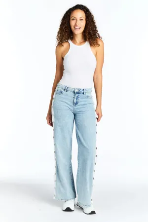 Snap Me Up Wide Leg - Light Indigo