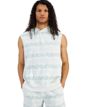 Sun   Stone Men's Regular Fit Botanical Stripe Sleeveless Hoodie White Medium