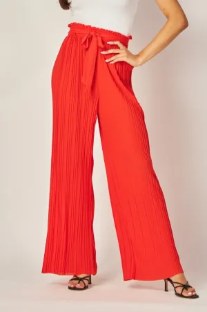Tie Front Pleated Pant - Tomato Red