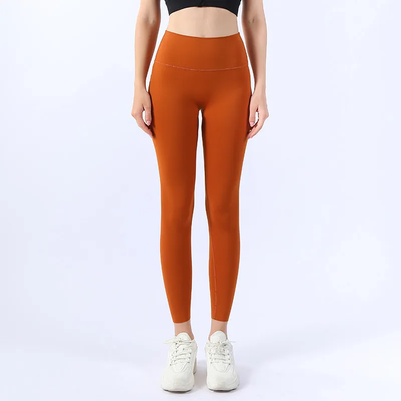 TikTok Leggings No size nude yoga pants Women's high-waisted Lycra sports peach butt shark pants tight fitness can be cut bottoms