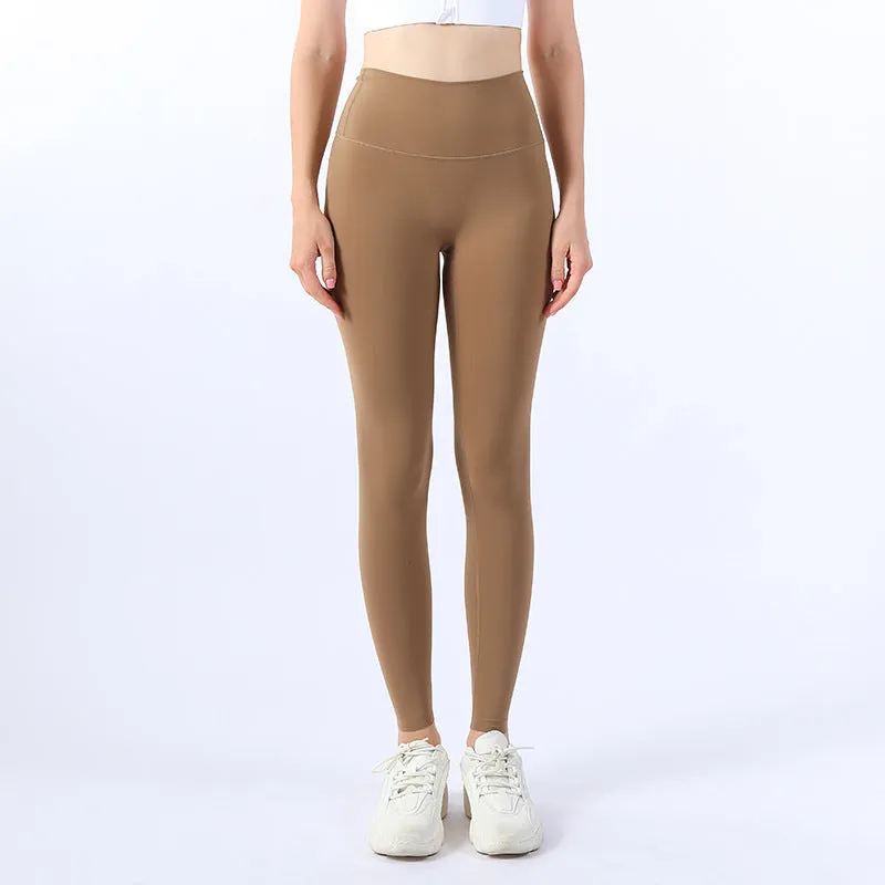 TikTok Leggings No size nude yoga pants Women's high-waisted Lycra sports peach butt shark pants tight fitness can be cut bottoms