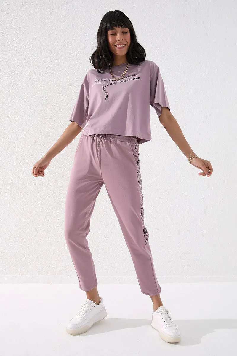 TMY Dried Rose Sides Leopard Pattern Comfortable Fit Slim Leg Women's Sweatpants - 94572 - Piedras Negras