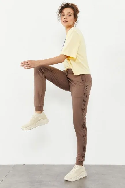 TMY Earth Writing Striped Jogger Comfortable Fit Cuffed Women's Sweatpants - 94527 - Essex