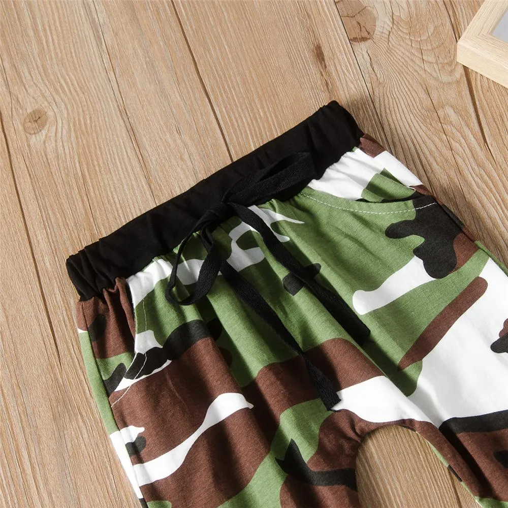 Toddler Boys Letter Long Sleeve Top & Camo Pants Wholesale Boys Suits