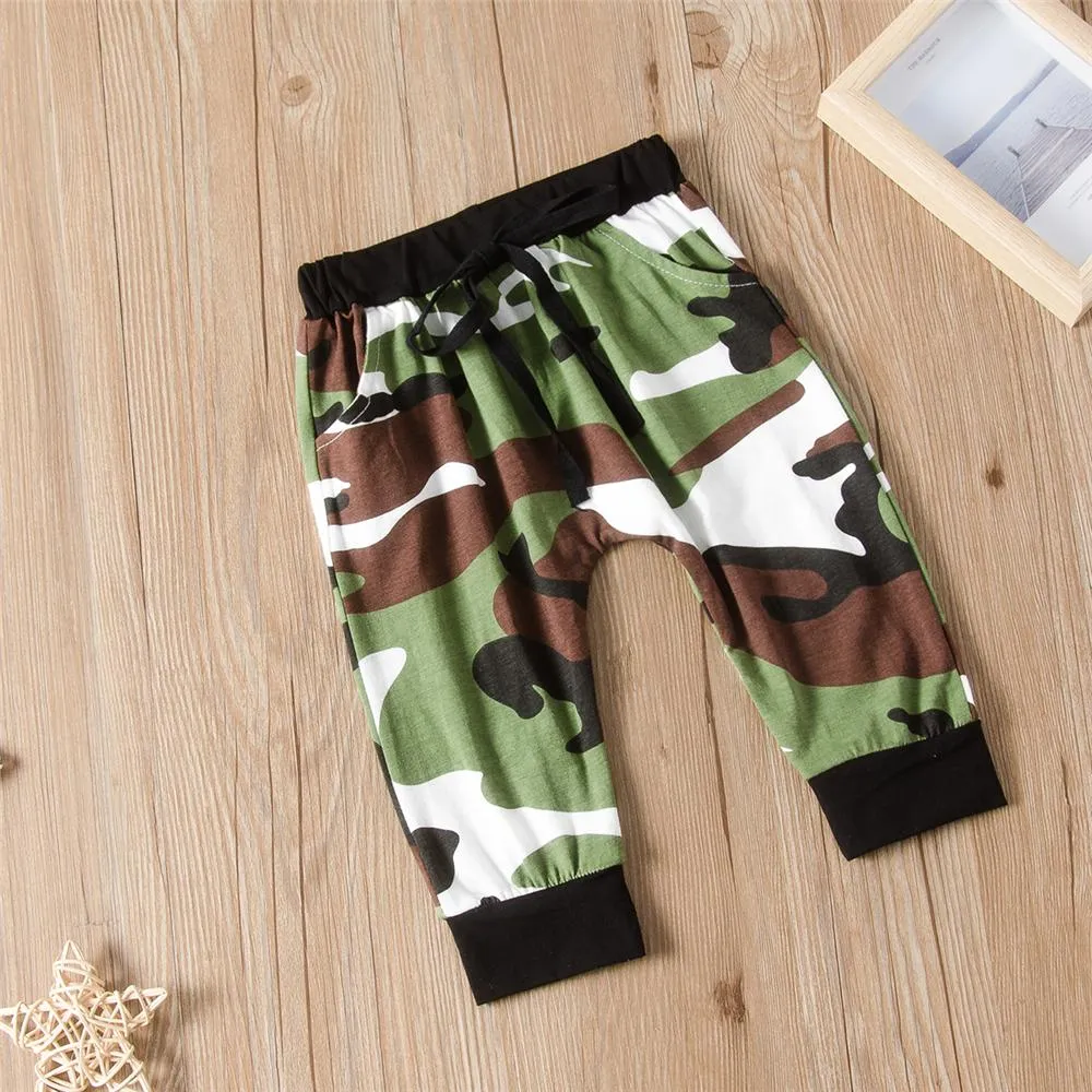 Toddler Boys Letter Long Sleeve Top & Camo Pants Wholesale Boys Suits