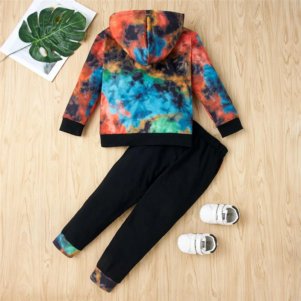 Unisex Long-sleeve Hooded Tie-dye Jumper & Pants Wholesale Childrens Clothing