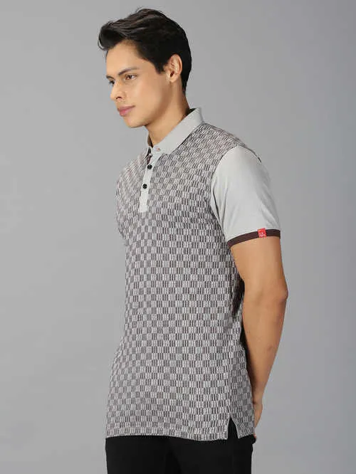UrGear Printed Men Polo Neck Grey T-Shirt