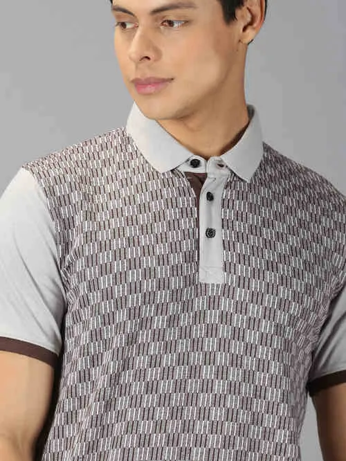 UrGear Printed Men Polo Neck Grey T-Shirt