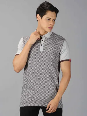 UrGear Printed Men Polo Neck Grey T-Shirt