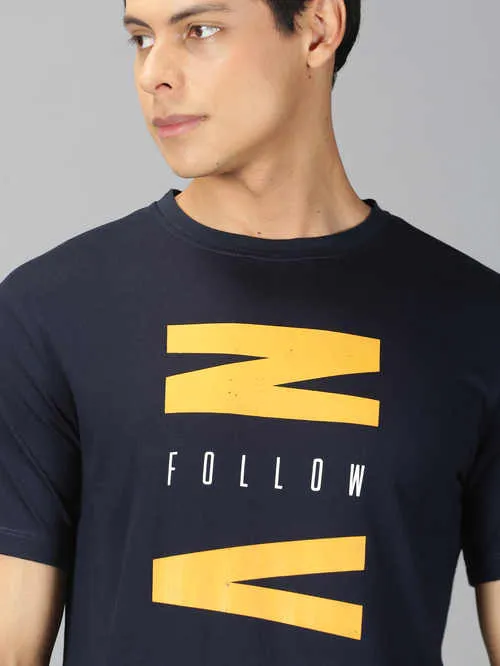 UrGear Printed Men Round Neck Navy T-shirt