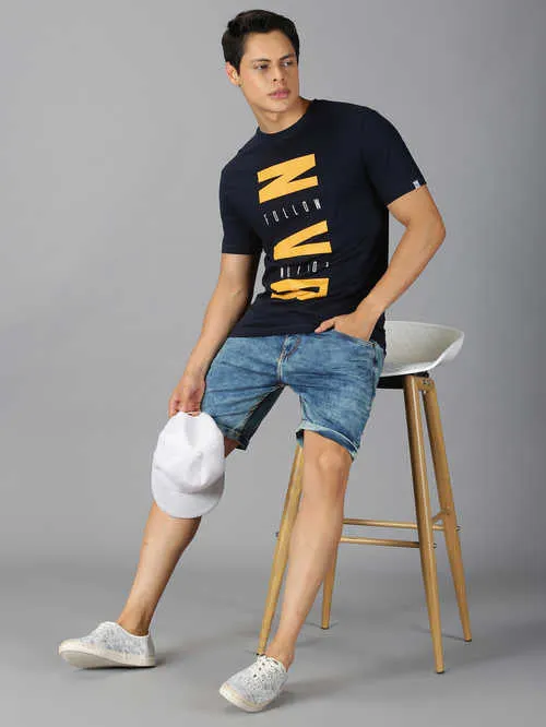 UrGear Printed Men Round Neck Navy T-shirt