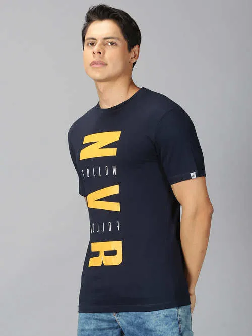 UrGear Printed Men Round Neck Navy T-shirt