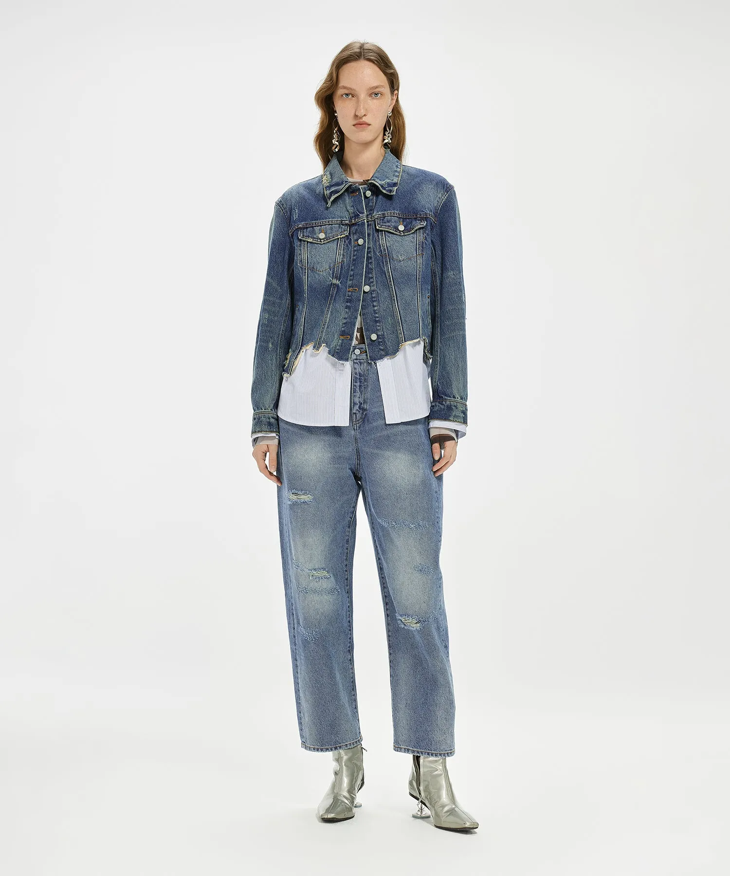 Versatile Distressed Tapered-leg Jeans