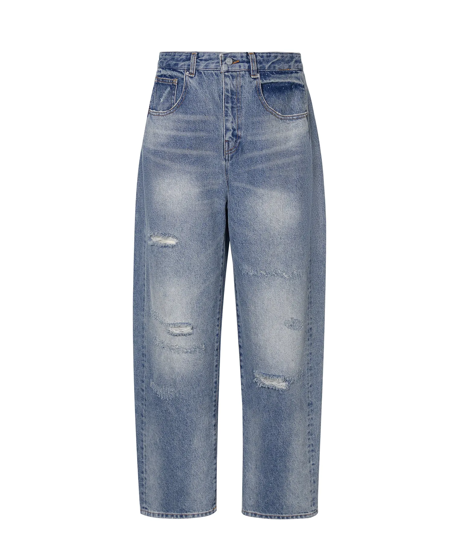Versatile Distressed Tapered-leg Jeans