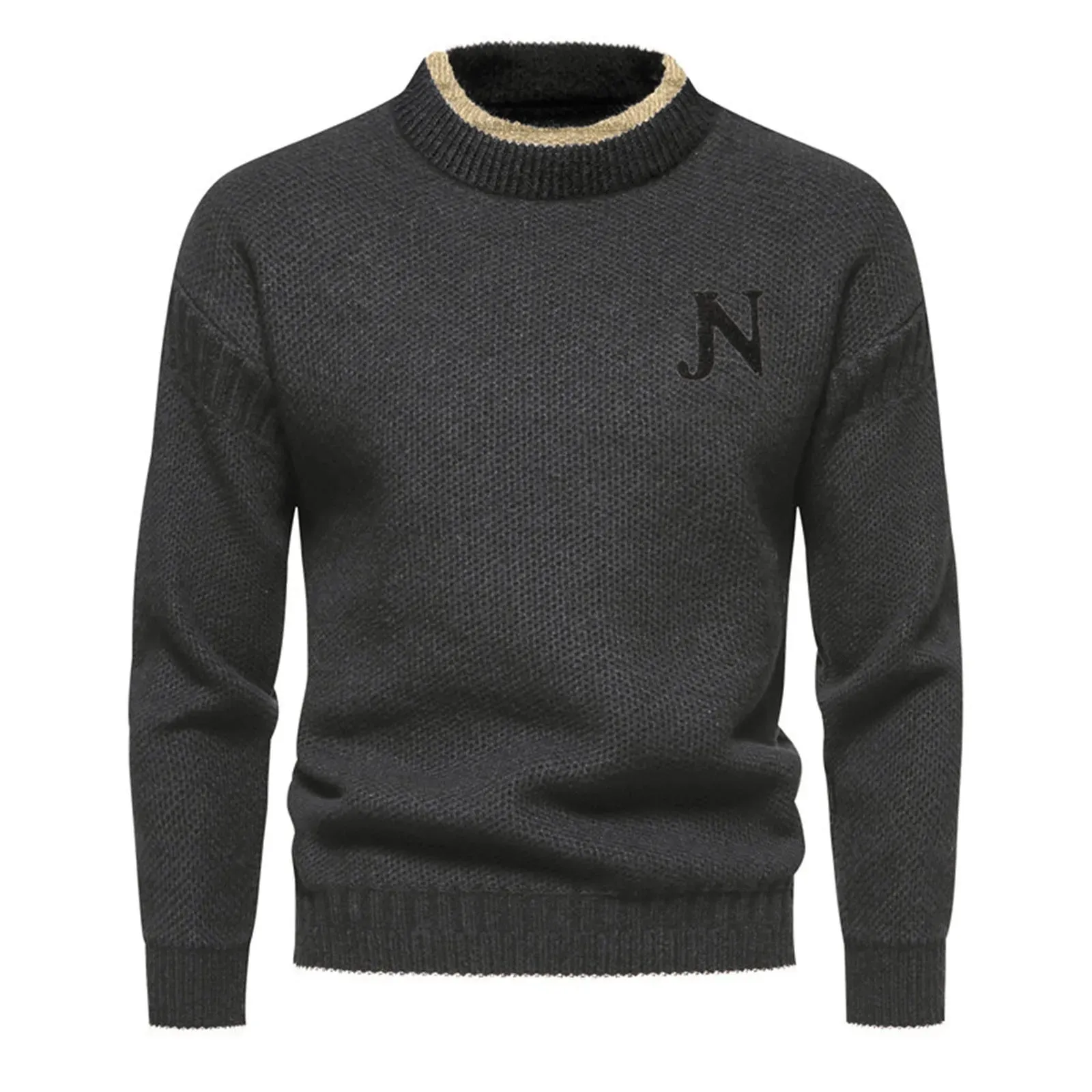 Victor – Men's Textured Knit Crewneck Sweater – Classic Style with Embroidered Letter Detail