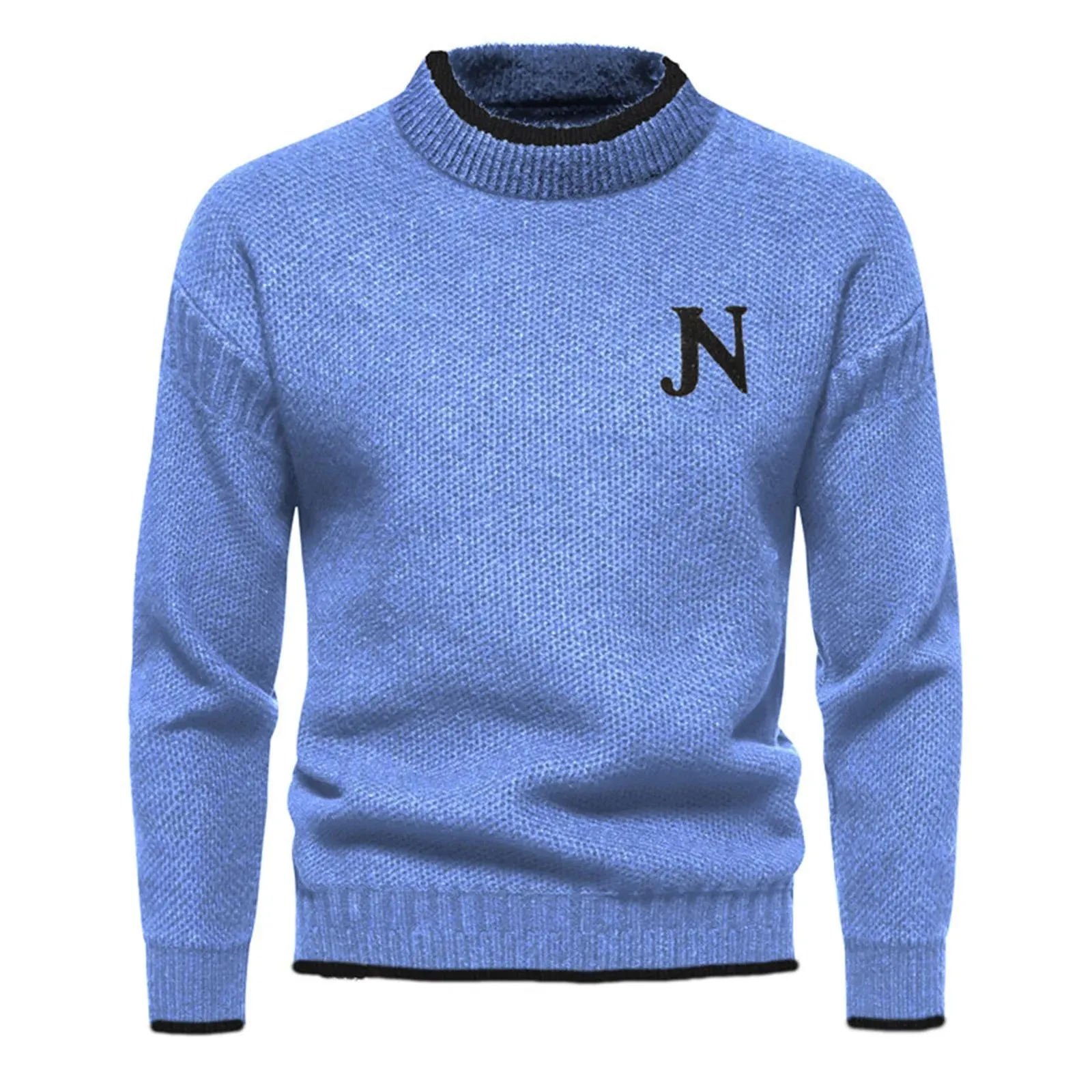 Victor – Men's Textured Knit Crewneck Sweater – Classic Style with Embroidered Letter Detail
