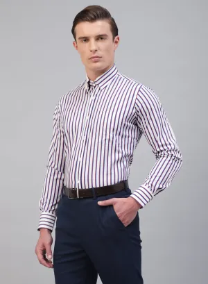 White & Maroon Cotton Button Down Stripe Formal Shirt