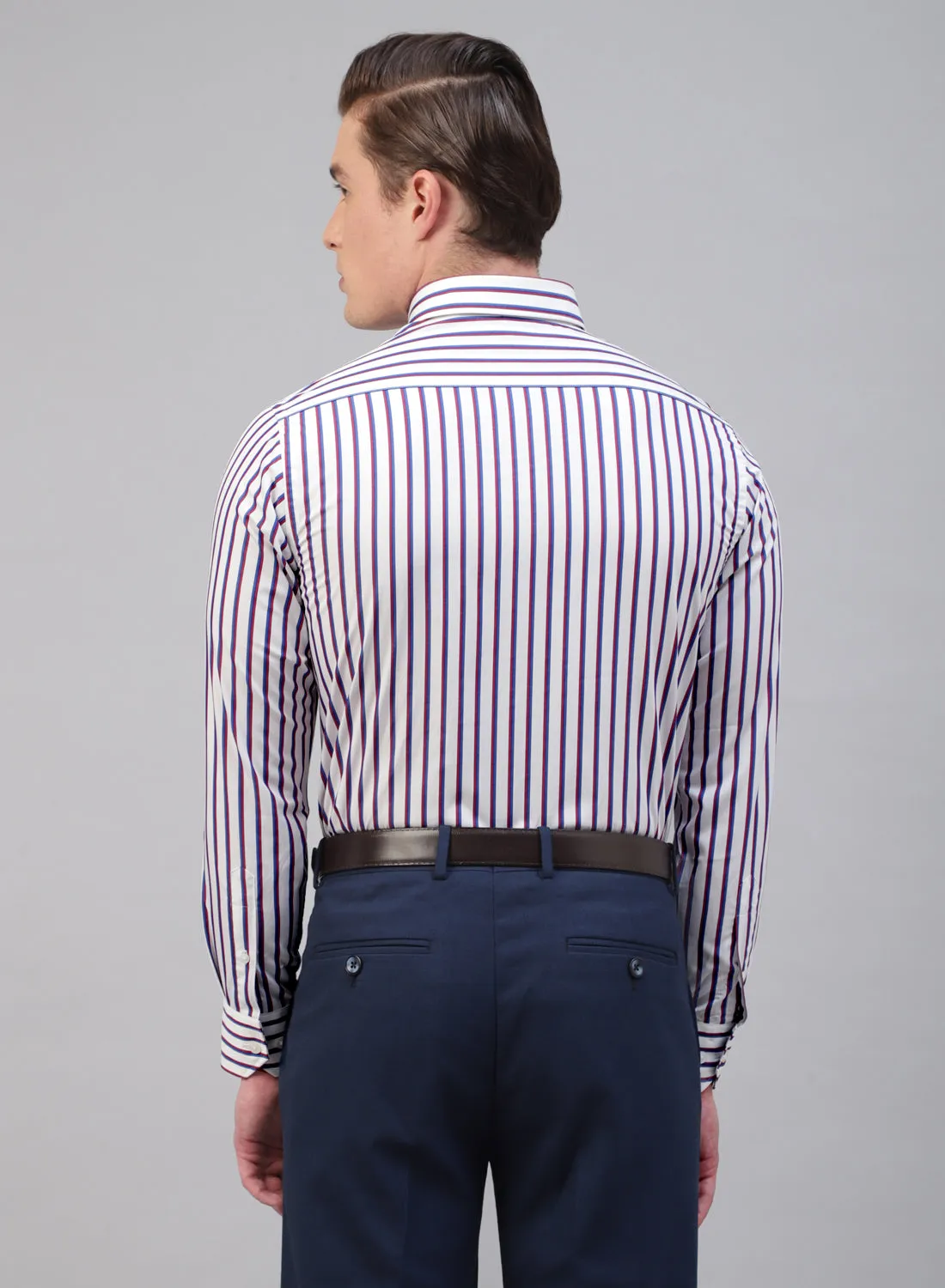 White & Maroon Cotton Button Down Stripe Formal Shirt