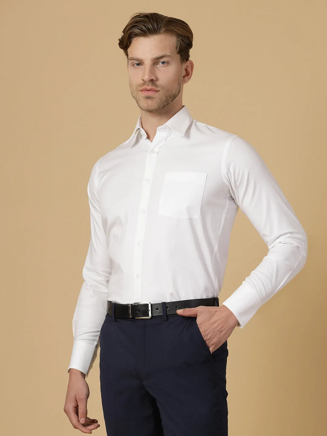 White Cotton Solid Shirt