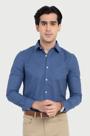 White Pin Dots and Blue Rings Print