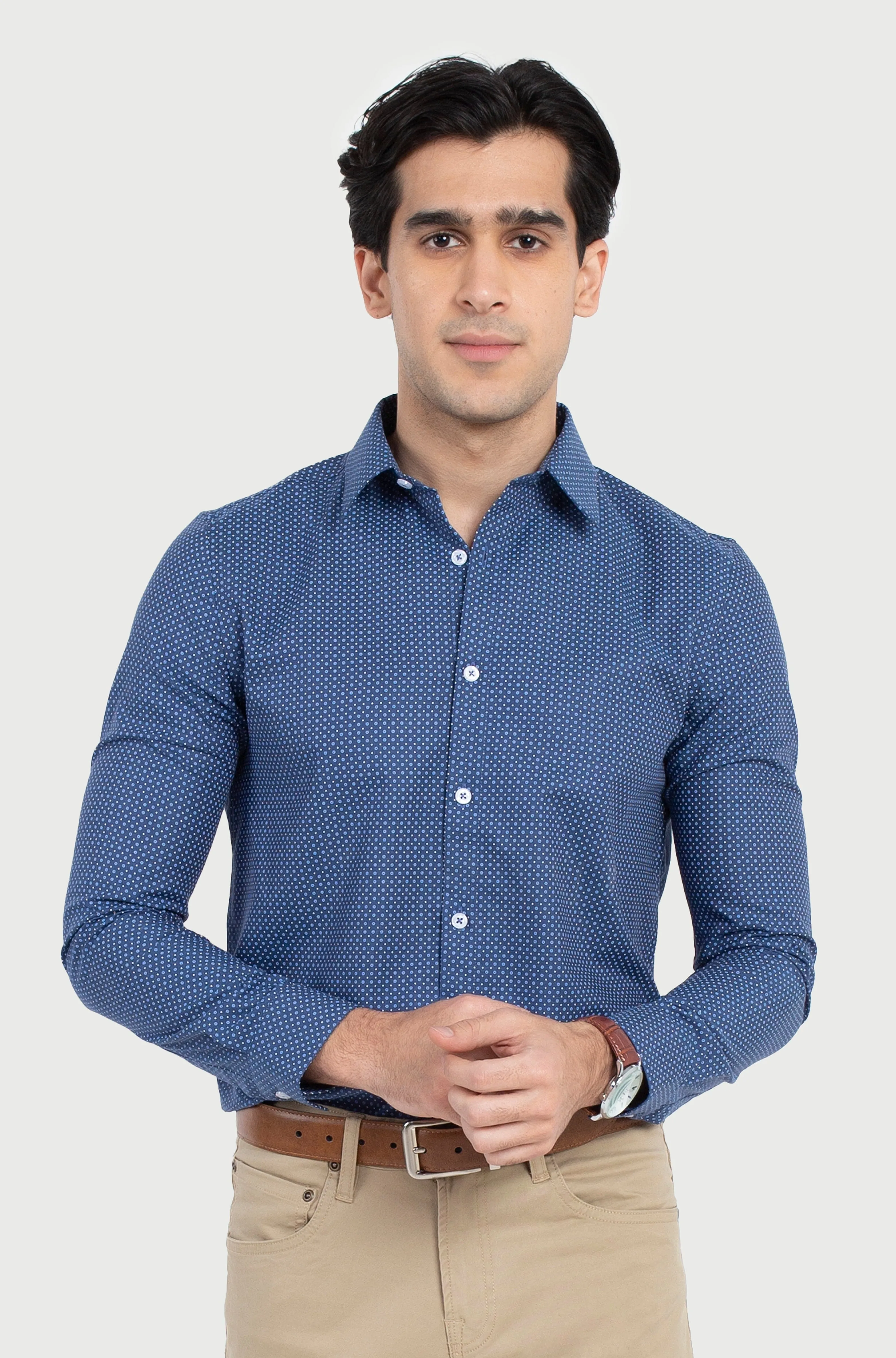 White Pin Dots and Blue Rings Print