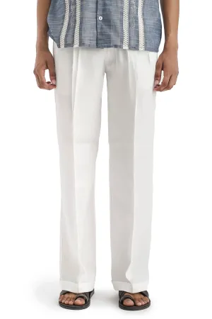 White Tencel Crisp Pleats Pants