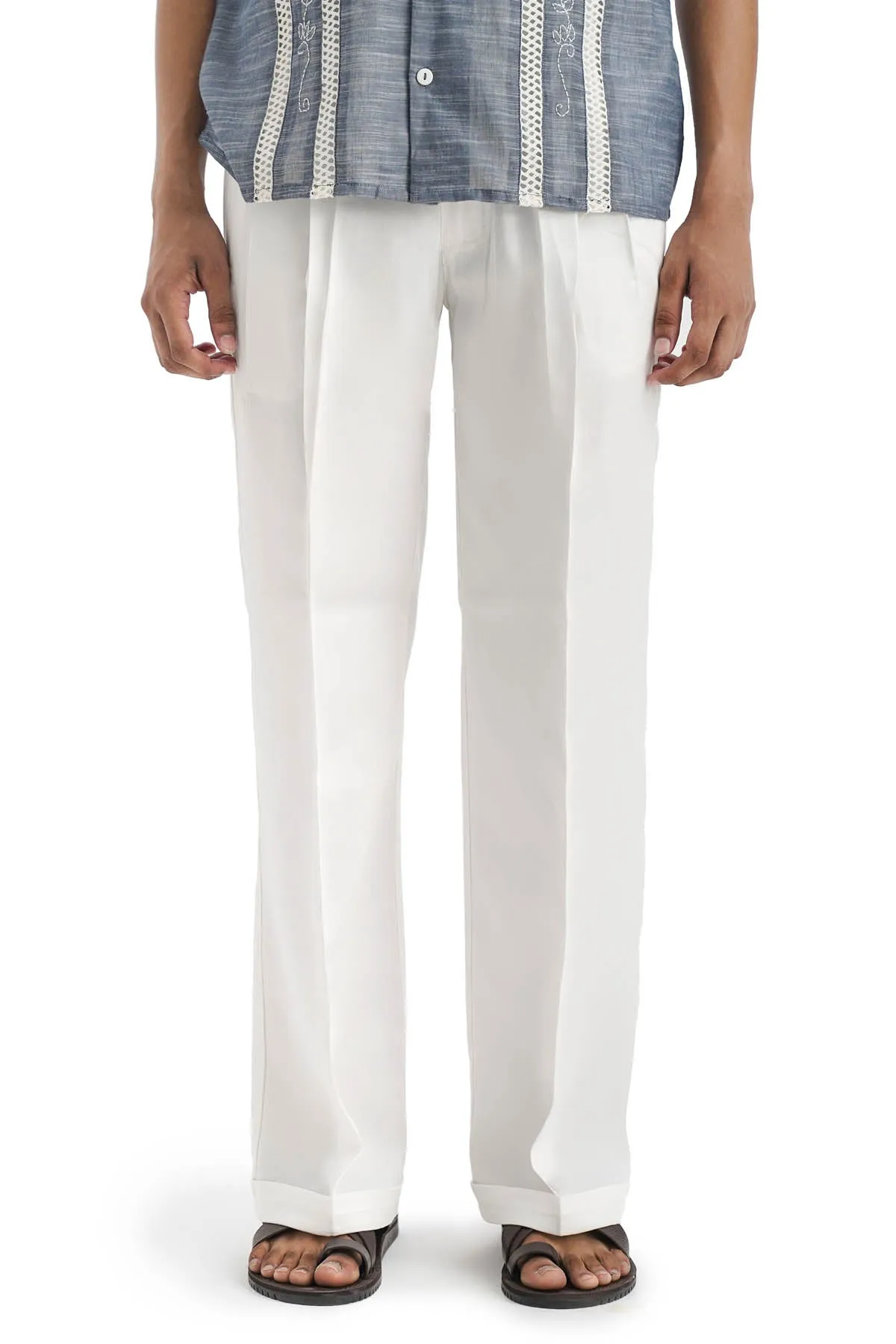 White Tencel Crisp Pleats Pants