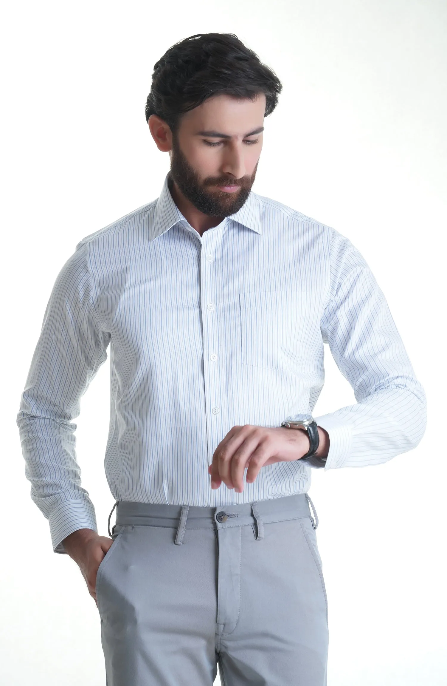 White/Blue Stripes Cotton Shirt