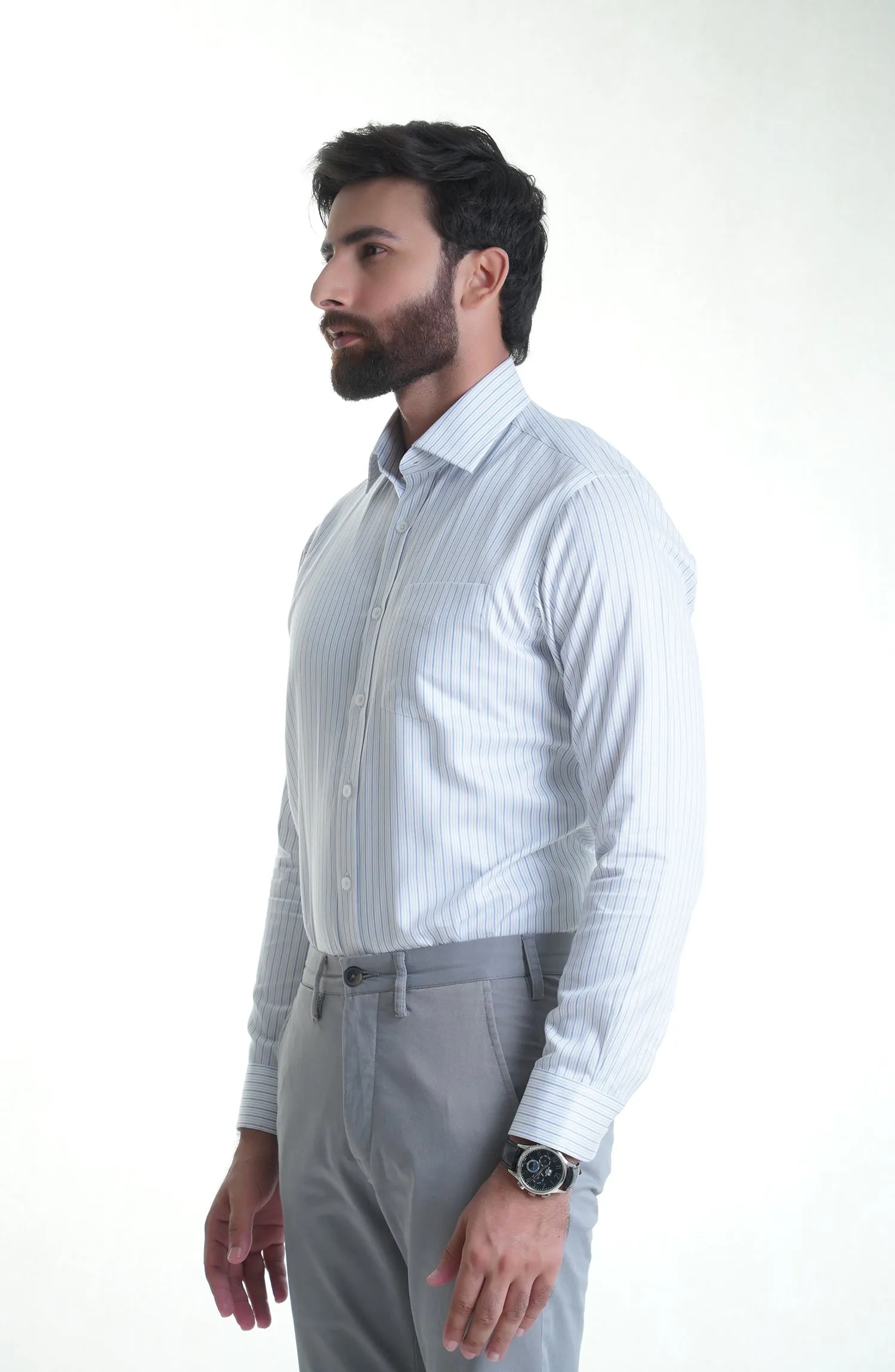 White/Blue Stripes Cotton Shirt