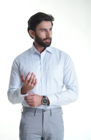 White/Blue Stripes Cotton Shirt