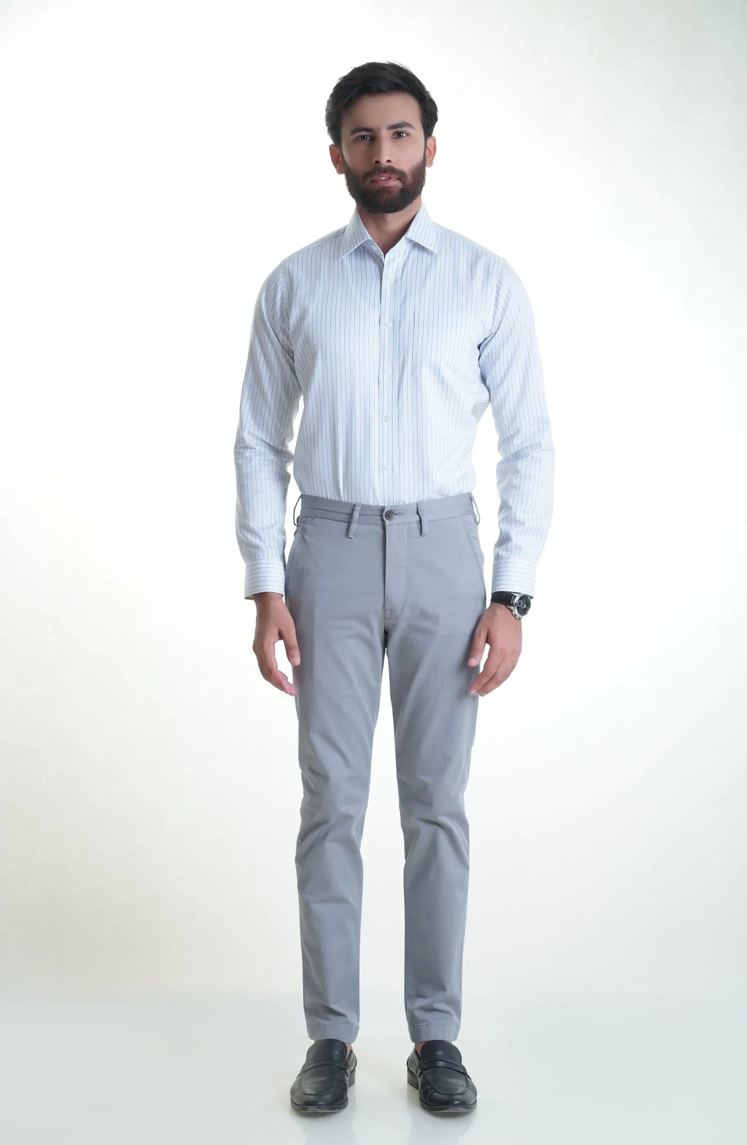 White/Blue Stripes Cotton Shirt