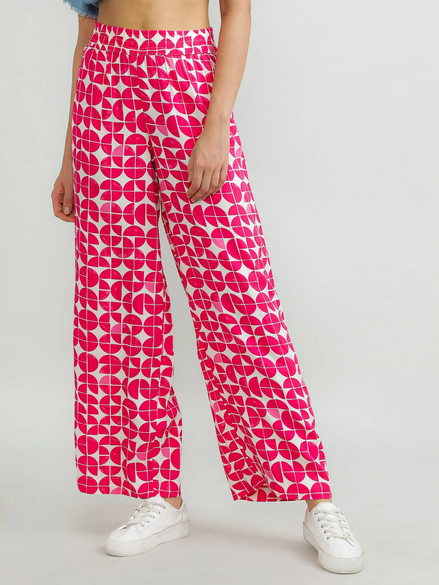 Women Viscose Pink Printed Pants