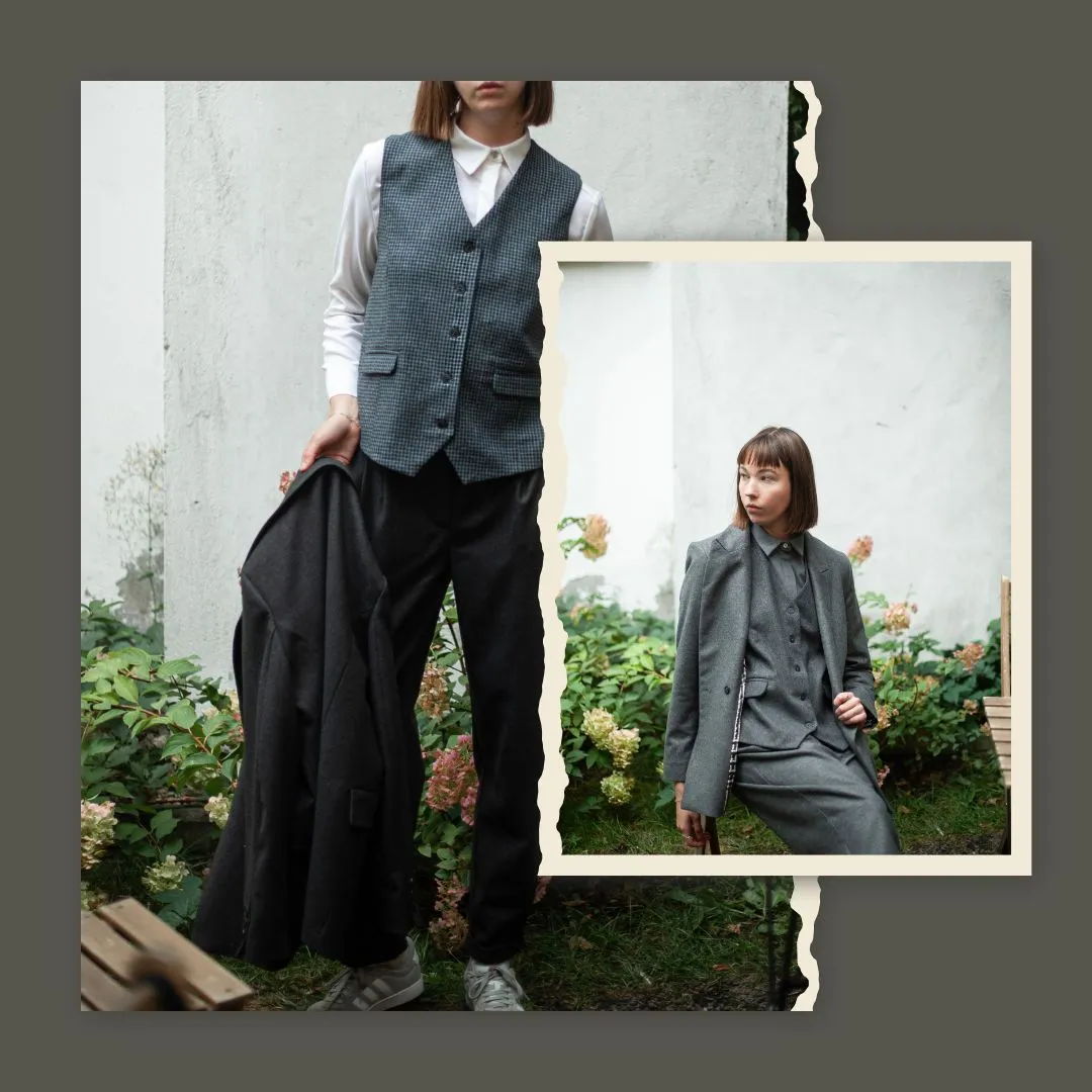 Women's tweed wool tapered barrel-leg pants