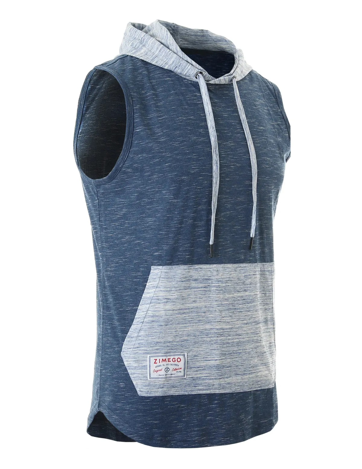 ZIMEGO Men's Color Block Sleeveless Pullover Kangaroo Pocket Workout Hooded Tank - 050