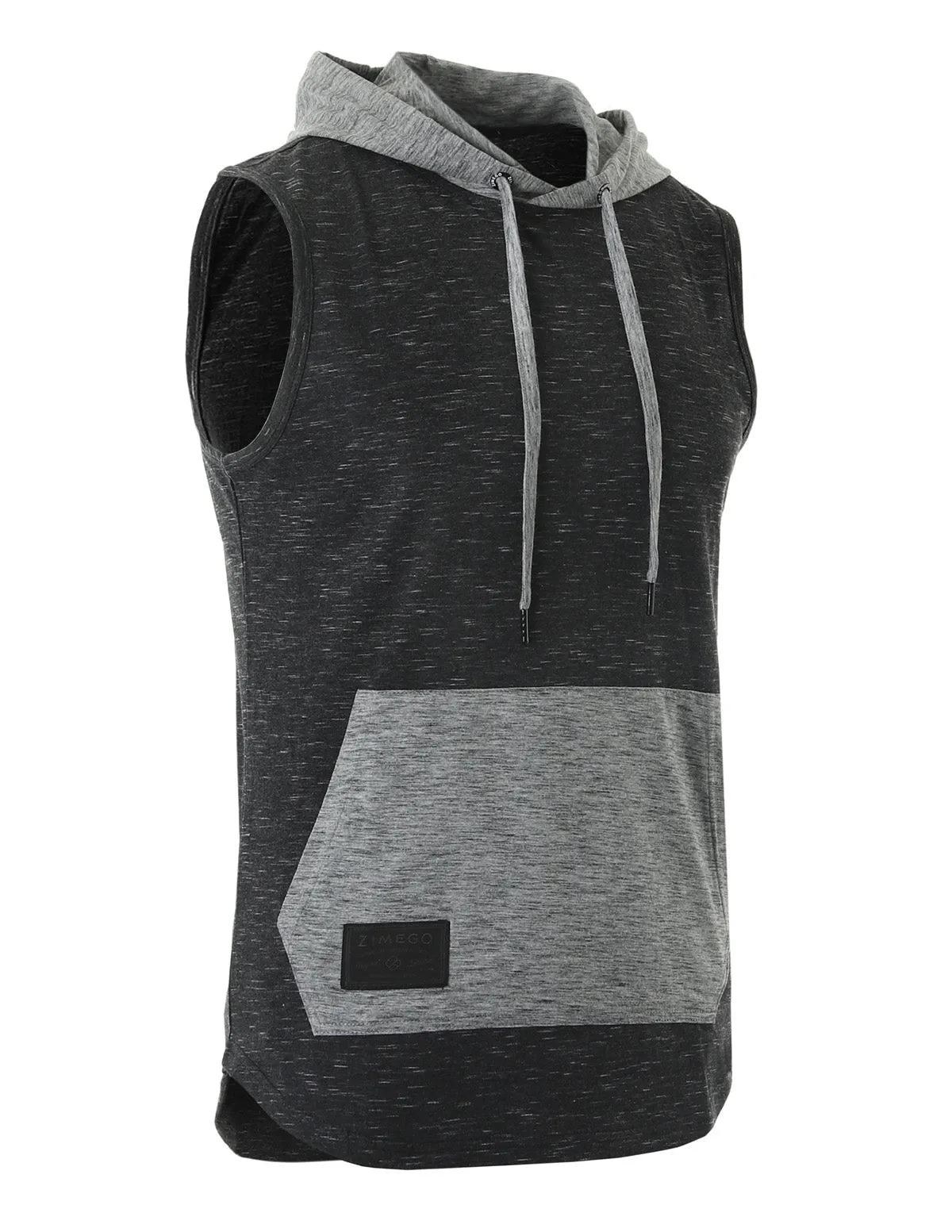 ZIMEGO Men's Color Block Sleeveless Pullover Kangaroo Pocket Workout Hooded Tank - 050